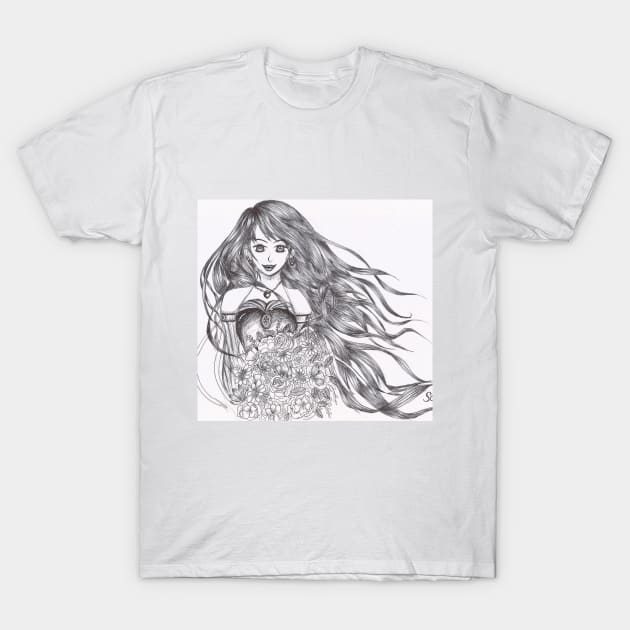 girl with flowers T-Shirt by Sangeetacs